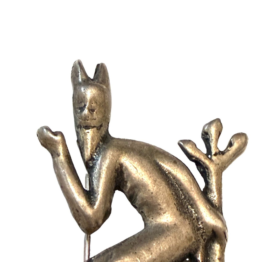 Rare! Antique Sterling Silver Devil Brooch Pin Pitchfork Satan Scandinavian 925